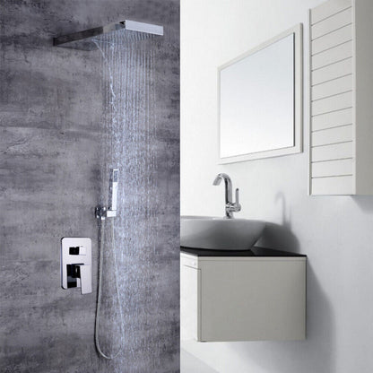 Doucheset – Douchegarnituur – Regendouche – Douchekop – Douchepaneel – 304 Roestvrij Staal – 2 Straalsoorten (Regendouche & Waterval) – Wandmontage – Vierkant – Zilver