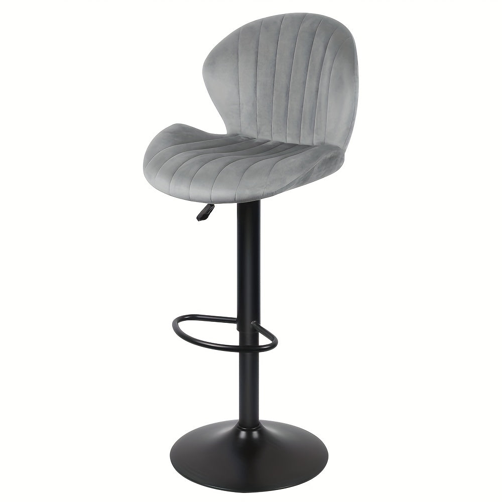 Barkrukken – Barstoelen – Hoge Stoelen – Keukenkrukken – Verstelbare Krukken – Set Van 2 – Fluwelen Bekleding – 360° Draaibaar – Metalen Frame – Antislipvoetrest – Lichtgrijs