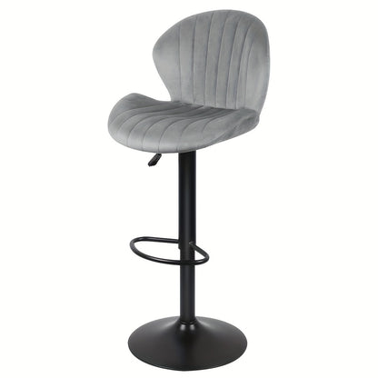 Barkrukken – Barstoelen – Hoge Stoelen – Keukenkrukken – Verstelbare Krukken – Set Van 2 – Fluwelen Bekleding – 360° Draaibaar – Metalen Frame – Antislipvoetrest – Lichtgrijs