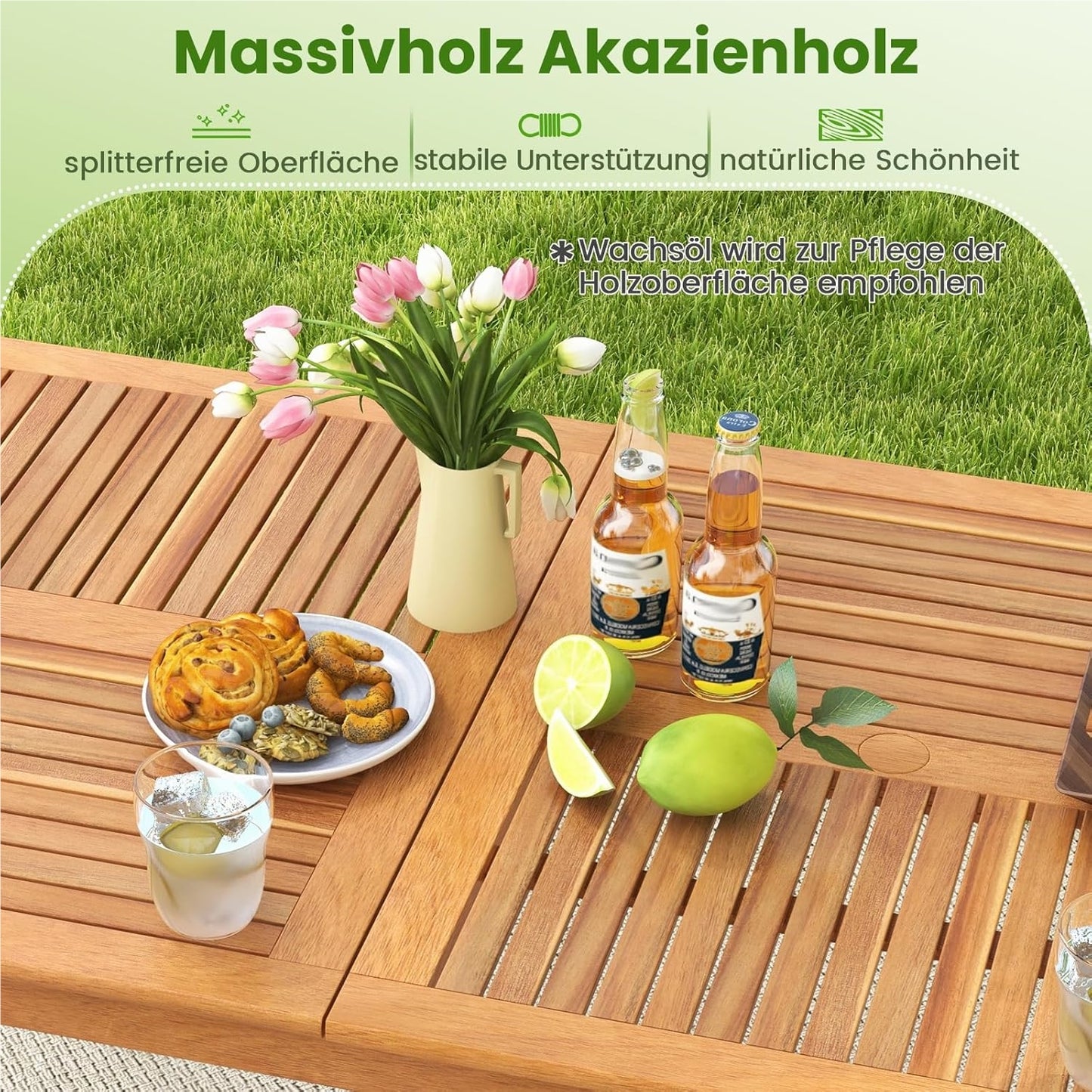 Tuintafel – Tuintafelset – Buiten Tafel – Terrastafel – Picknicktafel – Acaciahout – 200x90 cm – 8 Personen – Parasolgat
