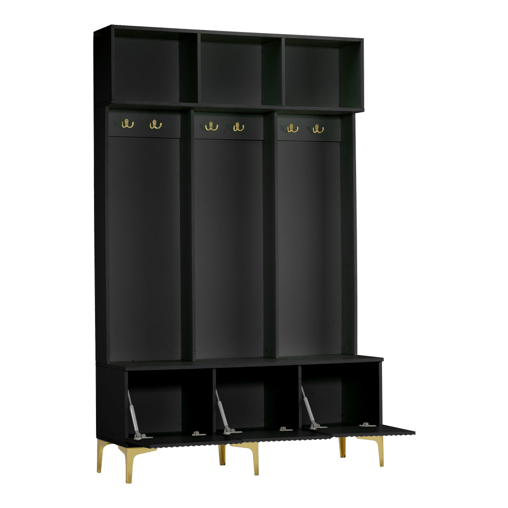 Halbank – Schoenenbank – Opbergbank – Kastbank – Kapstok – Zwart – Gouden Haken – 120 cm Breed – Ruimtebesparend – Eenvoudige Montage