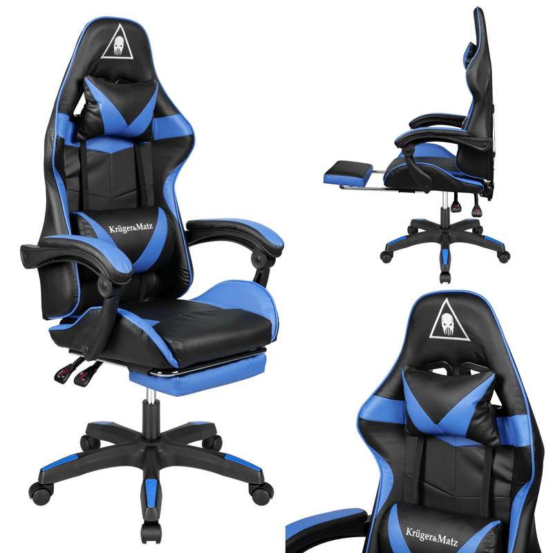 Gamingstoel – Gamestoel – Gaming Chair – Game Stoel – Bureaustoel – Verstelbare Rugleuning 145° – Eco-Leren Bekleding - Zwart/Blauw