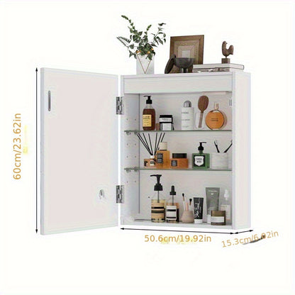Badkamerspiegelkast – Spiegelkast – Badkamerkast – Wandkast – Medicijnkast – Aluminium Frame – Verstelbare Glazen Planken – Ruimtebesparend Design – Wit 60x50,6x15,3 cm