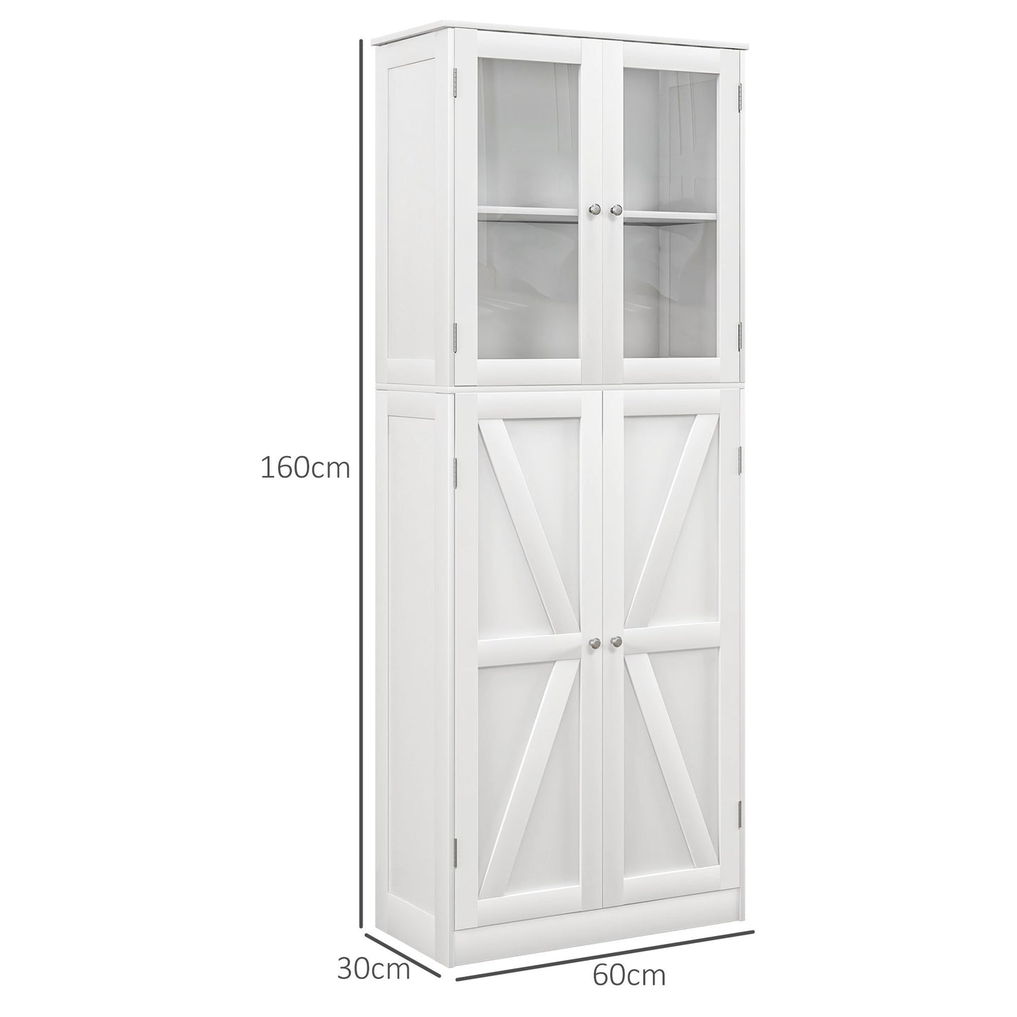 Badkamerkast – Opbergrek – Opbergmeubel – Dressoir – Linnenkast – Wit – Anti-Kantel Systeem – Temperglas Deuren – 60x30x160 cm