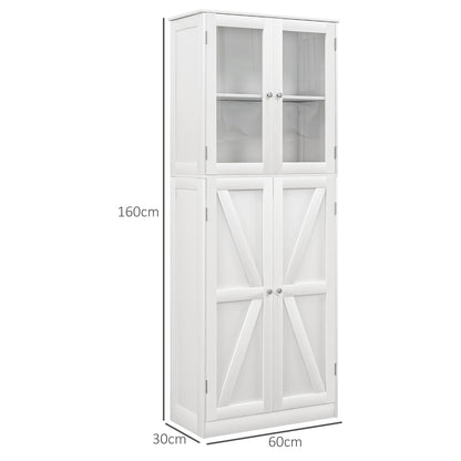 Badkamerkast – Opbergrek – Opbergmeubel – Dressoir – Linnenkast – Wit – Anti-Kantel Systeem – Temperglas Deuren – 60x30x160 cm