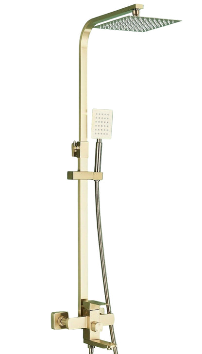 Regendouche Set – Douchekraan – Douchekop – Douchekraan Set – Douche Systeem – Brushed Gouden Afwerking – 20 cm Vierkante Regendouchekop – Duurzaam Messing