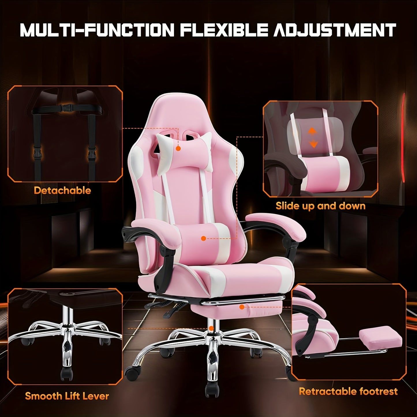 Ergonomische Gamingstoel – Bureaustoel – Werkstoel – Computestoel – Office Chair – 360° Draaibaar – Verstelbare Zithoogte – Memory Foam – Uitschuifbare Voetensteun – Metalen Frame – Blauw