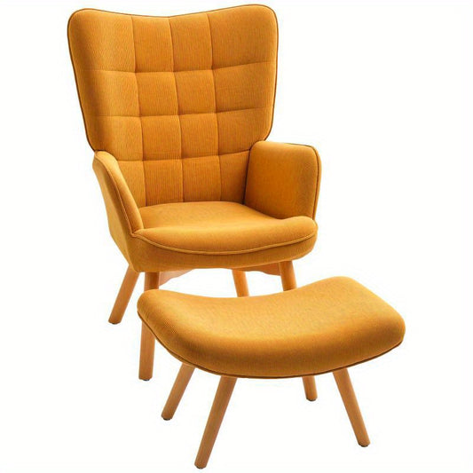 Wing Chair – Fauteuil – Lounge Stoel – Leesstoel – Relaxfauteuil – Hoog Rugleuning Met Hoofdsteun – Luxueuze Bekleding En Stevig Houten Frame – Mosterdgeel