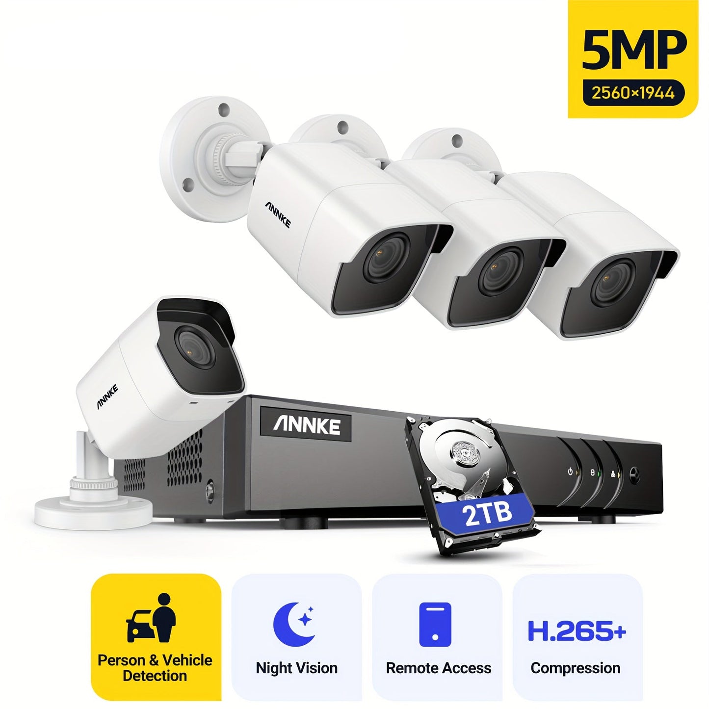 Beveiligingssysteem – CCTV Camera Set – Surveillance Camera – Buitencamera – Bewakingscamera – 5MP 2TB HDD – AI Detectie & 30m Nachtzicht