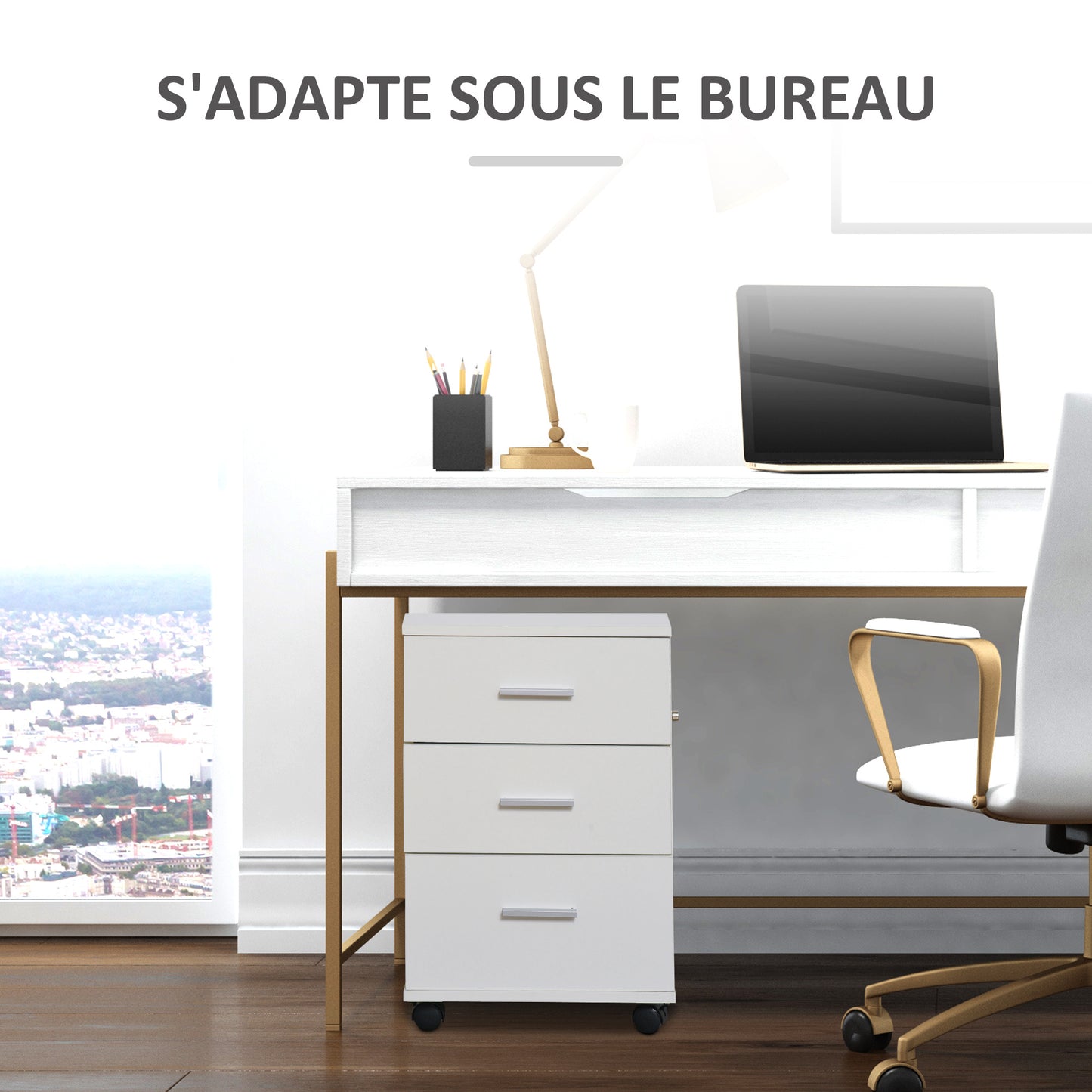 HOMCOM Office Storage Cabinet 3-Drawer Lockable Mobile File Cabinet 40 X 40 X 61.5 Cm White
