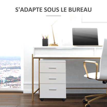 HOMCOM Office Storage Cabinet 3-Drawer Lockable Mobile File Cabinet 40 X 40 X 61.5 Cm White