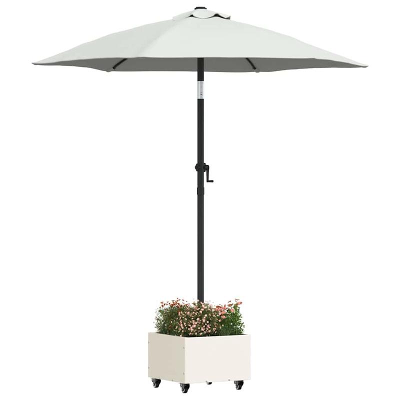 Parasolvoet – Parasolhouder – Parasolstandaard – Parasolbasis – Parasolvoet met Plantenbak – Wit – Staal – 45x45x45 cm – 360° Verstelbaar – Weerbestendig en Stevig