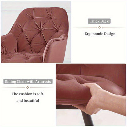 JYMTOM Velvet Dining Chairs with Padded Seat and Backrest Sturdy Metal Legs and Armrests Comfortable Accent Chair for Dining Room Living Room or Lounge, Home Decor Furniture, Lounge Seating, Velvet Upholstery, Elegant Design,