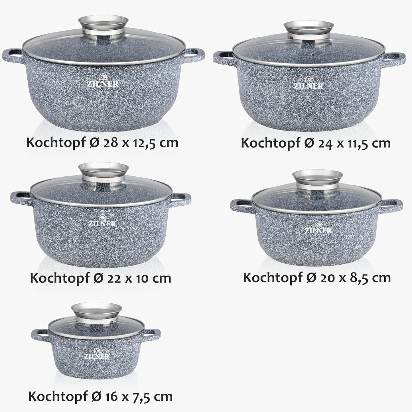 Kookset – Pannenset – Kookpot – Kookpan – Pannen met Deksel – Inductie Geschikt – Anti-aanbaklaag – Snelle Warmteverdeling – Grijs – 10-delig