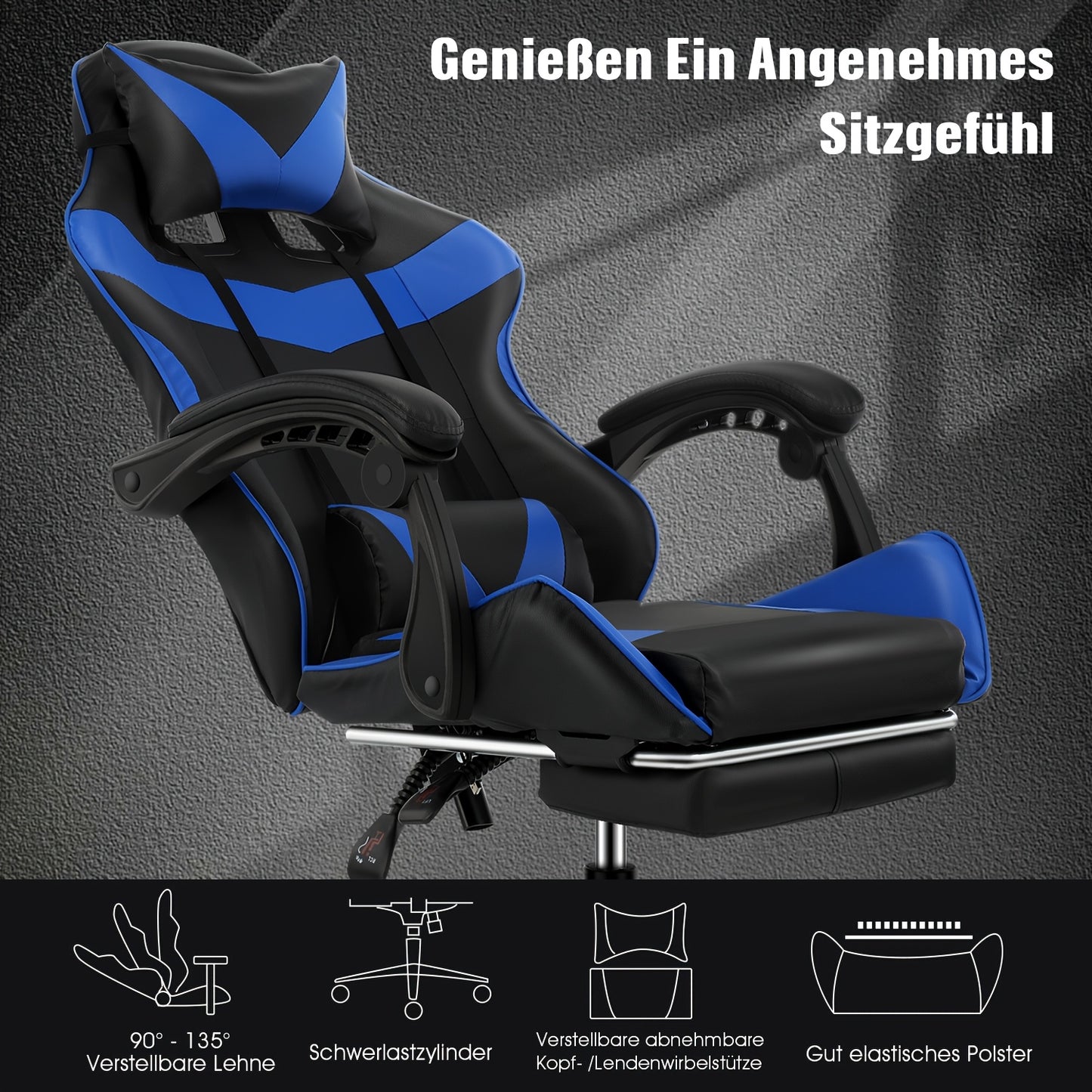 Gamingstoel – Gamestoel – Gaming Chair – Bureaustoel – Game Stoel – Ergonomisch – Verstelbare Hoogte & Voetsteun – 360° Draaibaar Met Rug- en Nekondersteuning – Zwart/ Rood