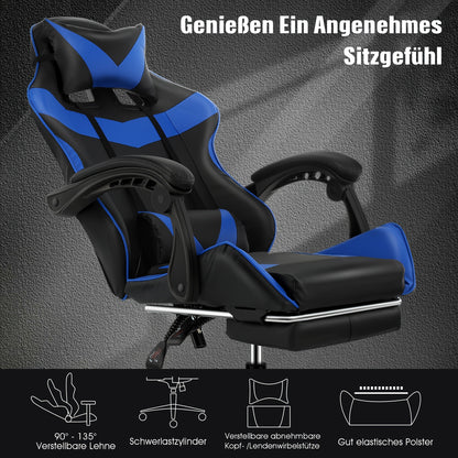 Gamingstoel – Gamestoel – Gaming Chair – Bureaustoel – Game Stoel – Ergonomisch – Verstelbare Hoogte & Voetsteun – 360° Draaibaar Met Rug- en Nekondersteuning – Zwart/ Rood