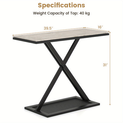 Sidetable – Consoletafel – Haltafel – Wandtafel – Bijzettafel – Kunstmarmeren Blad – Metalen Frame – Verstelbare Voetpaden – Anti-Kantelbeveiliging
