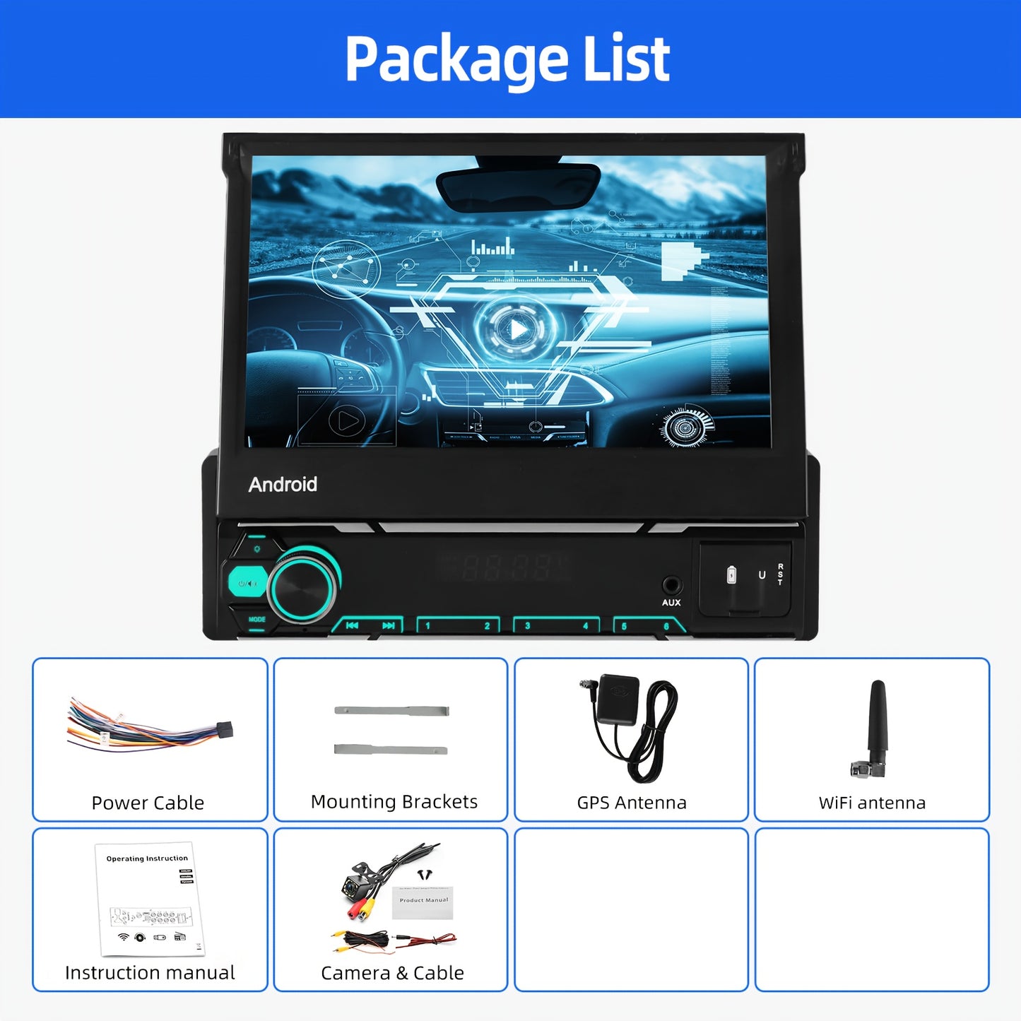 Android 14 Auto Multimedia Speler – Autoradio – Car Stereo – Auto Audio Systeem – Auto Navigatie – 7 Inch IPS Flip-Out Touchscreen – Draadloze CarPlay & Achteruitrijcamera