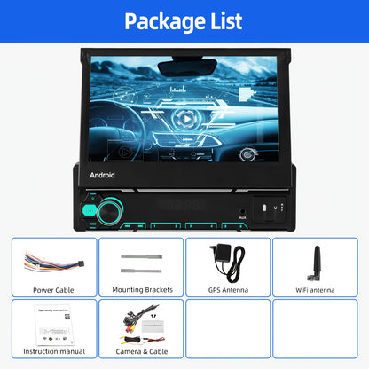 Android 14 Auto Multimedia Speler – Autoradio – Car Stereo – Auto Audio Systeem – Auto Navigatie – 7 Inch IPS Flip-Out Touchscreen – Draadloze CarPlay & Achteruitrijcamera