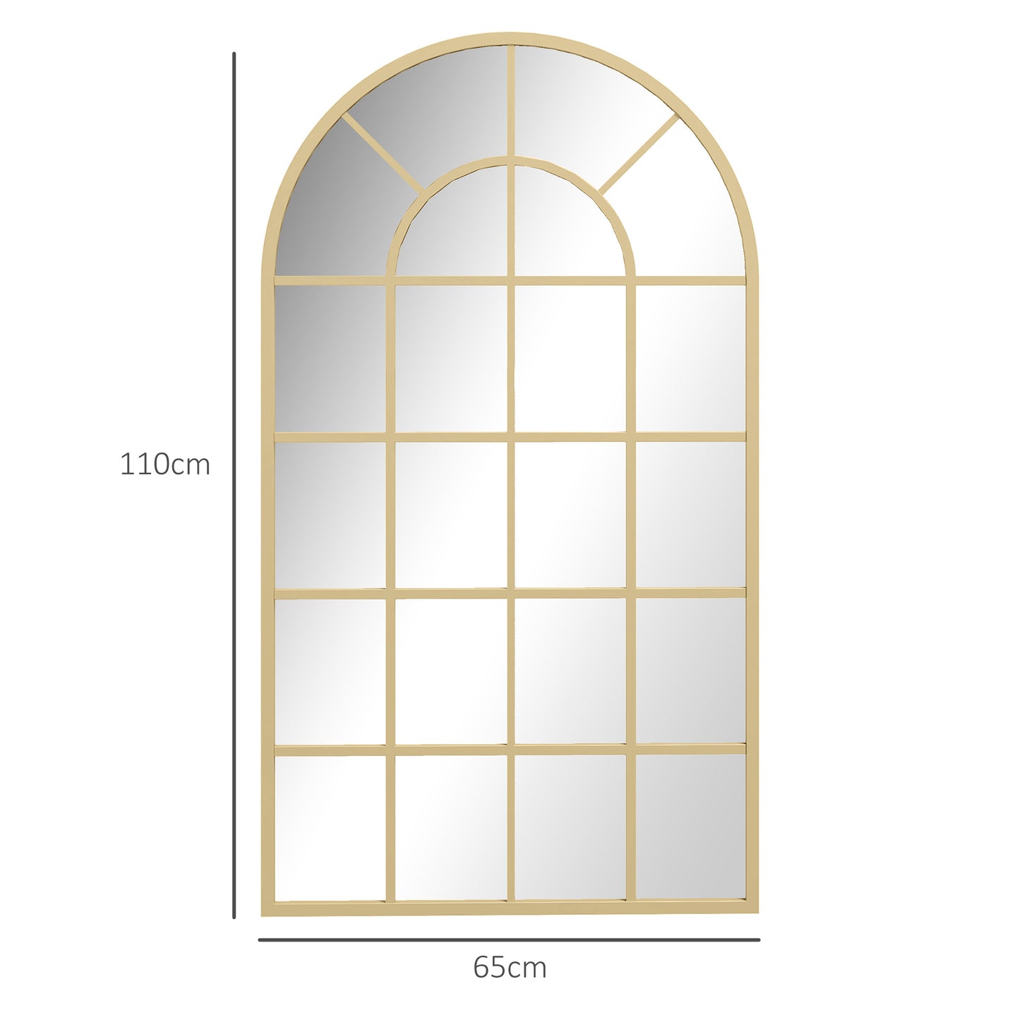 Wandspiegel – Raamspiegel – Halspiegel – Decoratieve Spiegel – Goudkleurige Spiegel – Metaal Frame – 110x65 cm – Veilig Meerlaags Glas