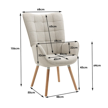 Eetkamerstoel – Armstoel – Fauteuil – Stoel Met Armleuningen – Beige – Hoogwaardige Quilted Stof – Stevige Houten Poten