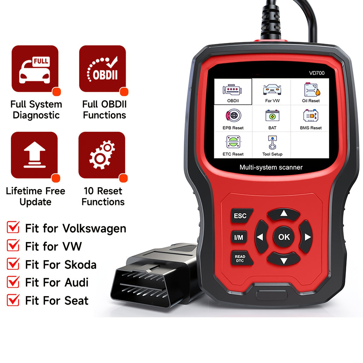 OBD2 Scanner – Auto Diagnosetool – Code Reader – Autoscanner – Foutcode Uitlezer – Bidirectionele Functie – 6,2 Inch Kleurenscherm – 7+ Resetfuncties