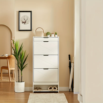 Schoenenkast – Schoenenrek – Schoenopberger – Schoenmeubel – Schoenentoren – Modern Design – 3 Draaibare Lade & 1 Vaste Plank – Wit – Ruimtebesparend