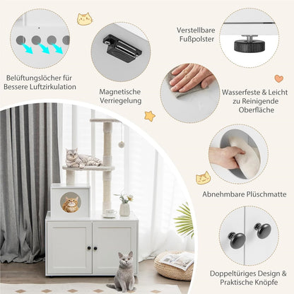 Kattenklimpaal – Krabpaal – Kattenhuis – Kattenmeubel – Krabmeubel – Multifunctioneel Design – Stabiele Houten Constructie – Wit