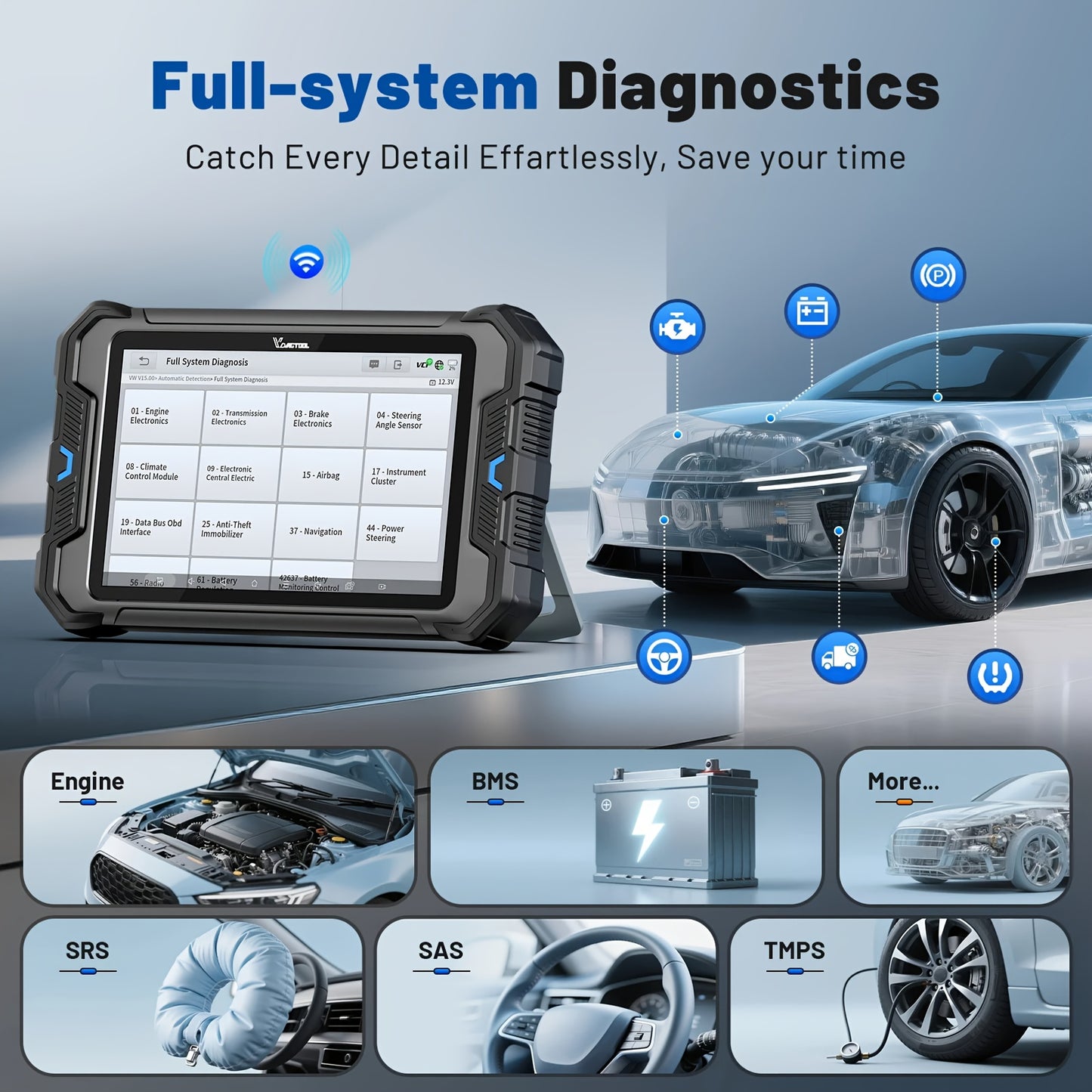 VDIAGTOOL VD80BT Wireless Car Diagnostic Tools, Bidirectional Scan Scanner WIFI Scanner with Topology, Automotive Scanner Coding ECU Online Coding CAN FD DOIP FCA, with 38+ special diagnostic services, Car Diagnostic Scanner,