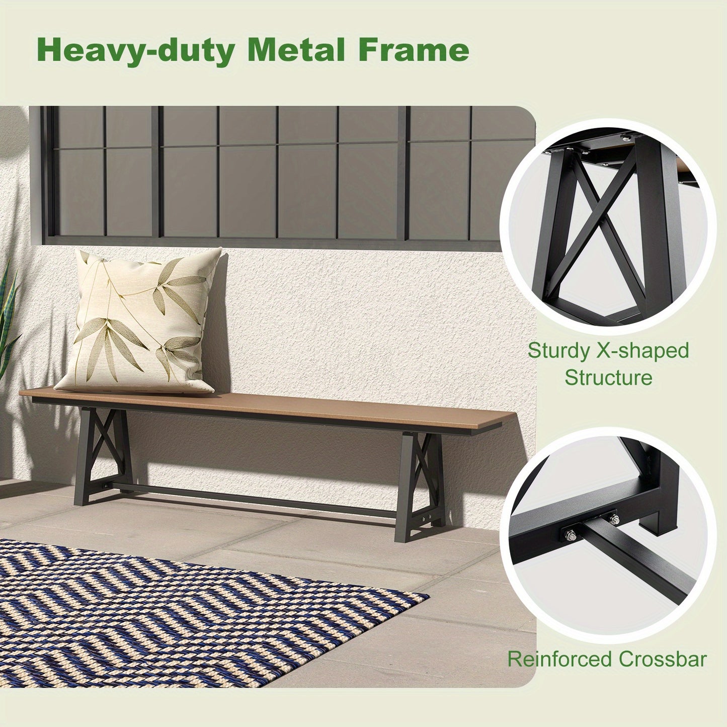 Buitenbank – Tuinbank – Balkonbank – Parkbank – Zitbank – Weerbestendig HDPE – Met Stabiel Metalen Frame – 183 cm – 500 kg Draagvermogen
