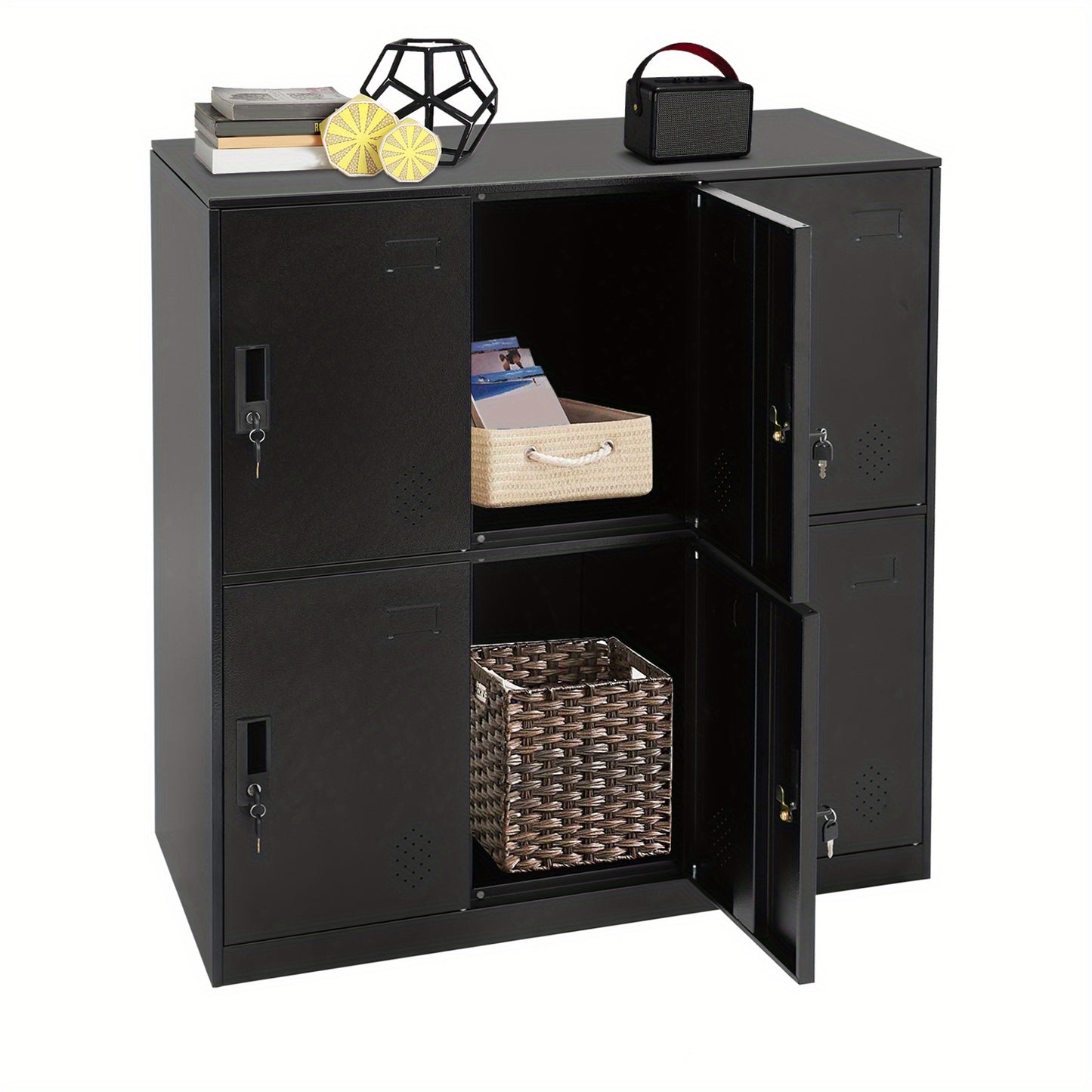 6-Door Heavy-Duty Lockable Metal Storage Cabinet with Card-Slot Locking System, Black Modern Floor-Standing Design - 109.98cmH x 50.04cmW x 40.01cmD, 6-Sided Security Safe Cabinet for Home Office, School, Business - Easy Asse