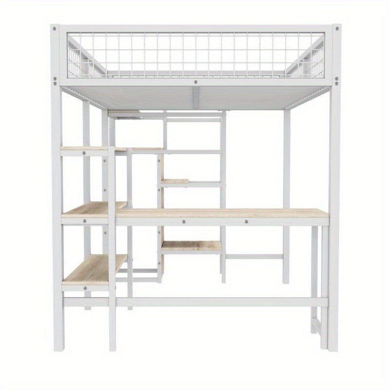 Metalen Halfhoogslaper – Hoogslaper Met Bureau – Bed Met Opbergruimte – Slaapbank – Kinderbed – Stevige Constructie – 140x200 cm