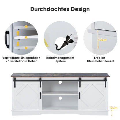 TV-meubel – Tv-meubelkast – Lowboard – Tv-dressoir – Landelijke Tv-meubel – Wit – Schuifdeuren – Verstelbare Planken – 150x40x60 cm – Houten Look