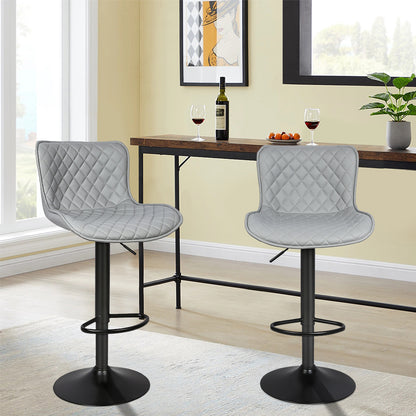 Barstoel – Barkruk – Barstoel Kruk – Barstoelen – Barkrukken Set – Verstelbare Hoogte 83-103 cm – Lichtgrijs PU Kunstleer – Zwart Metalen Frame – Stevig & Ruimtebesparend Design