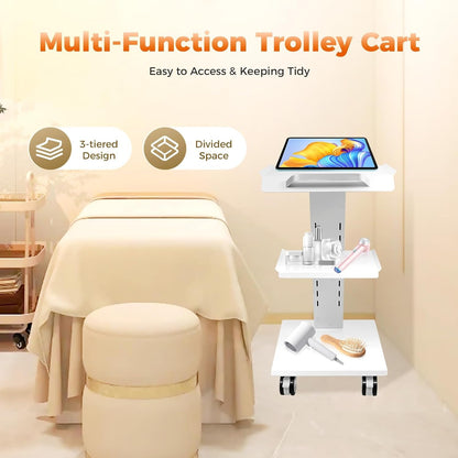 Beautykar – Salonwagen – Manicure Trolley – Pedicure Kar – Mobiele Opbergtrolley – 3 Lagen – Wieltjes Met Rem – Stevig Wit Kunststof 410x360x770 mm