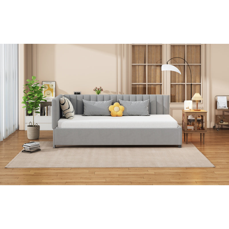 Bedbank – Slaapbank – Logeerbed – Sofa Bed – Bedmeubel – Velourse stof – Lattenbodem – 90x200 cm – Multifunctioneel design
