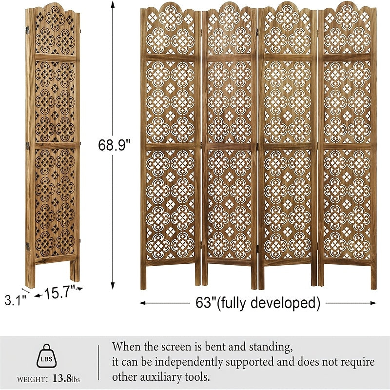 Kamerscherm – Roomdivider – Scheidingswand – Paravent – Ruimteverdeler – 4 Panelen – Hardhout – Vouwbaar & Vrijstaand