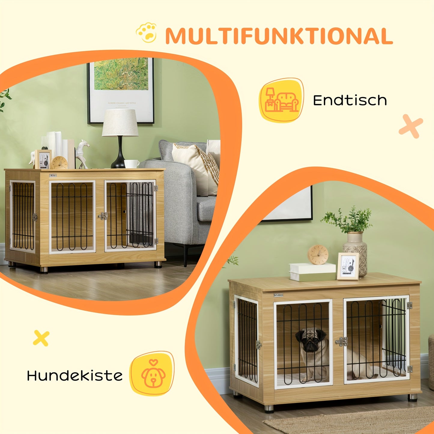 Hondenkennel – Hondenbench – Hondenkooi – Hondenhok – Hondenhuis – Medium – Stalen Materiaal – Dubbele Deuren Met Mat – Khaki