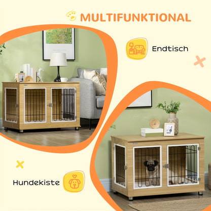 Hondenkennel – Hondenbench – Hondenkooi – Hondenhok – Hondenhuis – Medium – Stalen Materiaal – Dubbele Deuren Met Mat – Khaki