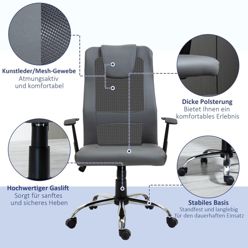 Bureaustoel – Office Chair – Kantoorstoel – Draaistoel – Ergonomische Stoel – Verstelbaar 360° Draaibaar – Met Metalen Frame en Handmatige Kantelfunctie – Max. 120 kg Belastbaar