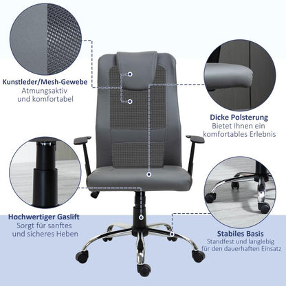 Bureaustoel – Office Chair – Kantoorstoel – Draaistoel – Ergonomische Stoel – Verstelbaar 360° Draaibaar – Met Metalen Frame en Handmatige Kantelfunctie – Max. 120 kg Belastbaar