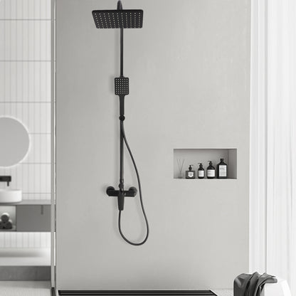TOOL1SHOOO Hot & Cold Water Shower Set In Black Brass - Air Boost Technology, Height Adjustable Wall Mount Design, 2 Spout Modes