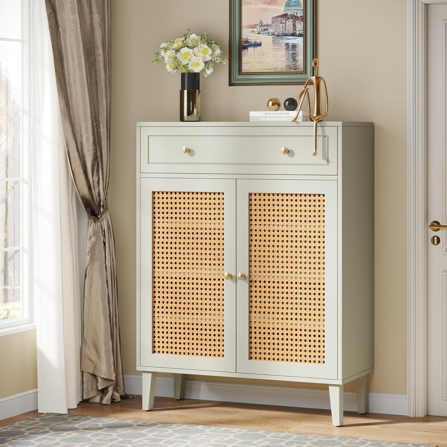 Schoenenkast – Schoenmeubel – Schoenenrek – Schoenopberger – Schoenenschuif – Verstelbare Planken – Duurzaam MDF – Wit Mintgroen – Extra Lade – Vloerbescherming