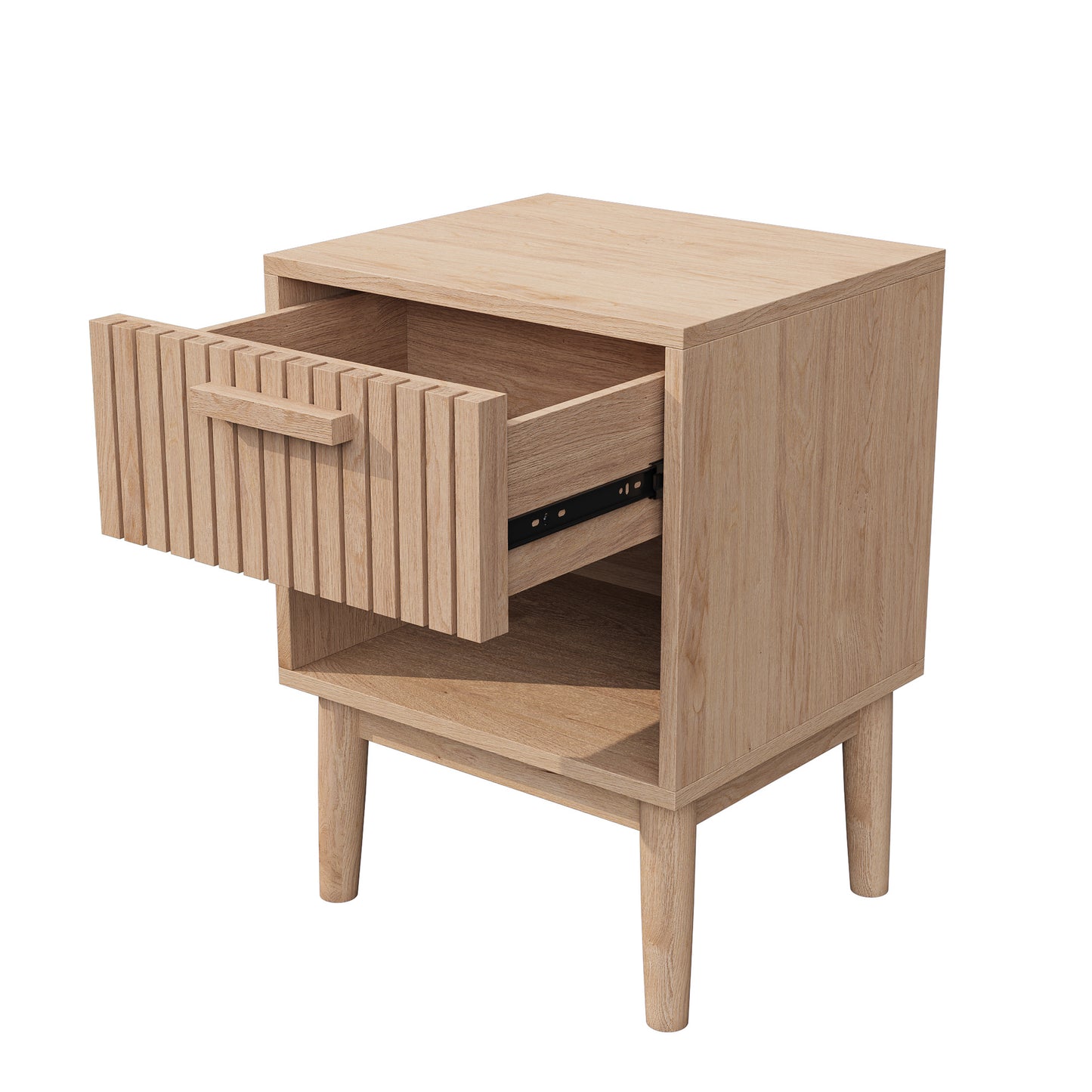 Nachtkastje – Nachtkastjes – Bijzettafel – Nachtkast – Bedside Table – Set Van 2 – Houtkleur – Met Lade En Open Plank – Compact 40x35x55 cm – Stevig Met Houten Poten
