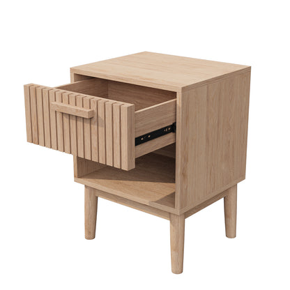 Nachtkastje – Nachtkastjes – Bijzettafel – Nachtkast – Bedside Table – Set Van 2 – Houtkleur – Met Lade En Open Plank – Compact 40x35x55 cm – Stevig Met Houten Poten