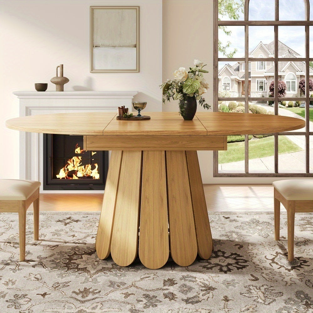 Uitbreidbare Ronde Eettafel – Uitschuifbare Eettafel – Klaptafel – Keukentafel – Balkontafel – MDF Houtlook – Tot 6 Personen – 118-158 cm