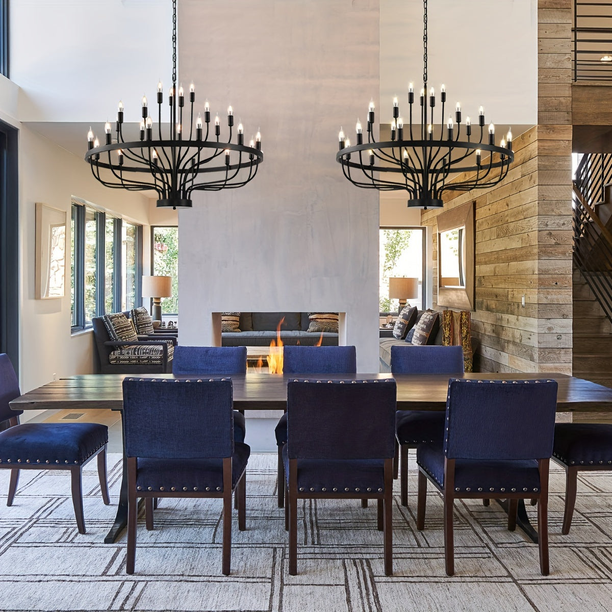 Boerderij kroonluchter – landelijke hanglamp – industrieel licht – metalen lamp – grote kroonluchter – 24-lichts E14 fitting – lichtgewicht & modern design – geschikt voor hoge plafonds