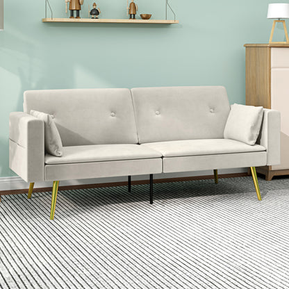 Slaapbank – Bedbank – Zitbank – Logeerbank – 2-Zitsbank – Verstelbare Rugleuning – Velvet Bekleding Beige