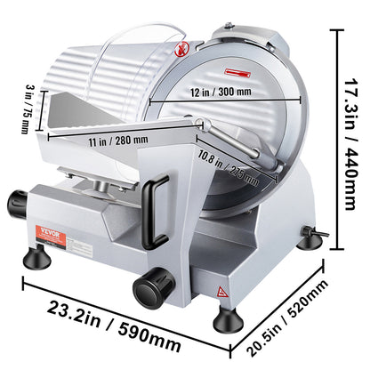 Vleesplankmachine – Vleessnijmachine – Vlees Snijmachine – Vleessnijder – Allessnijder – Elektrische Vleessnijder 320W – 12 Inch Koolstofstaal Mes – Instelbare Snijdikte 0-15mm