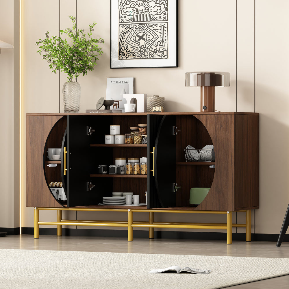 Dressoir – Buffetkast – Opbergkast – Kast – Buffetkast Eetkamer – Walnootkleur – Verstelbare Planken – Stevige Gouden Poten